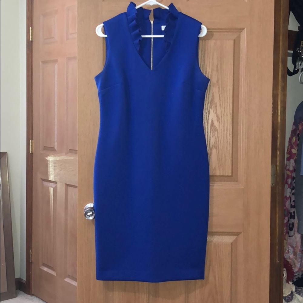 Calvin Klein Royal Blue pencil dress w/gold zipper